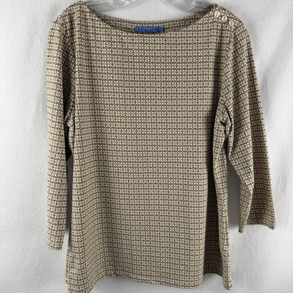 J McLaughlin Wave Song Tunic Blouse Sz XL Geometric Quiet Luxury Career Preppy